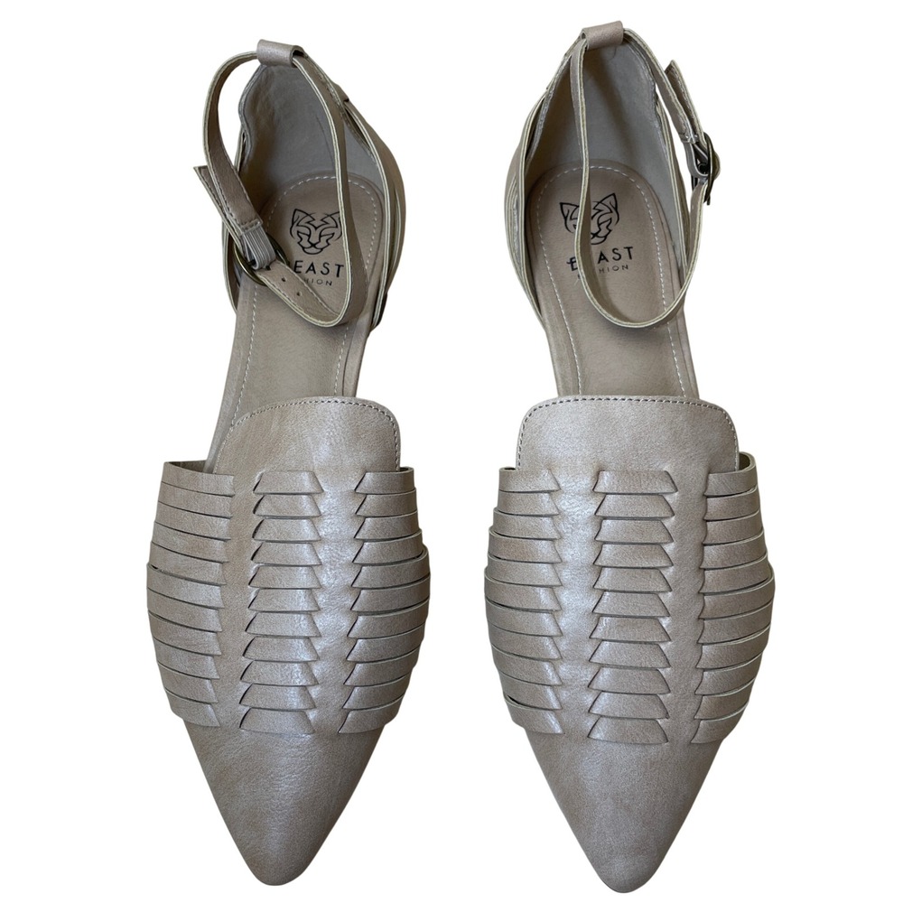 BEAST FASHION Women's Tan Woven Pointed Toe Ballet Flats Ankle‎ Strap Size 9